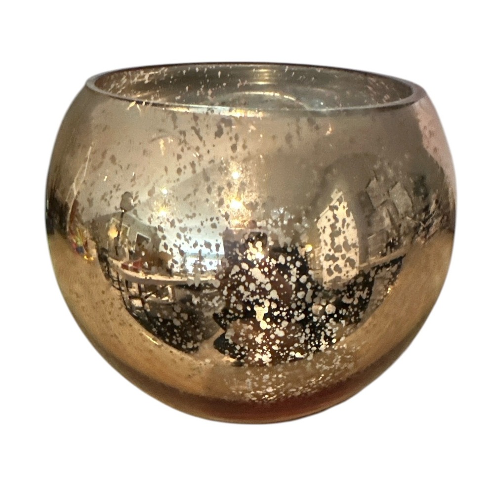 Mercury Glass Candle Holder Speckled Rose Gold Bowl Silver Interior Centerpiece